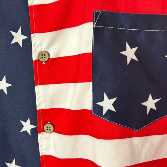 Six Islands USA Flag Button-Up Short Sleeve Shirt Red White‎ & Blue Size Large - Picture 5 of 7